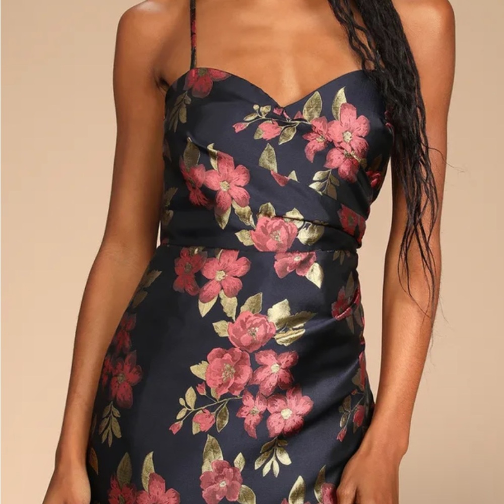 Lulu's Black Floral Strapless Dress Size S